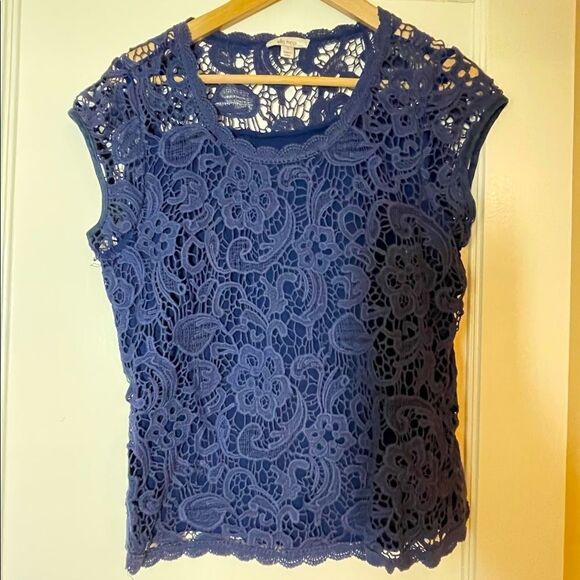 4 for $20 Ella Moss navy lace lined shirt size small - Picture 1 of 7